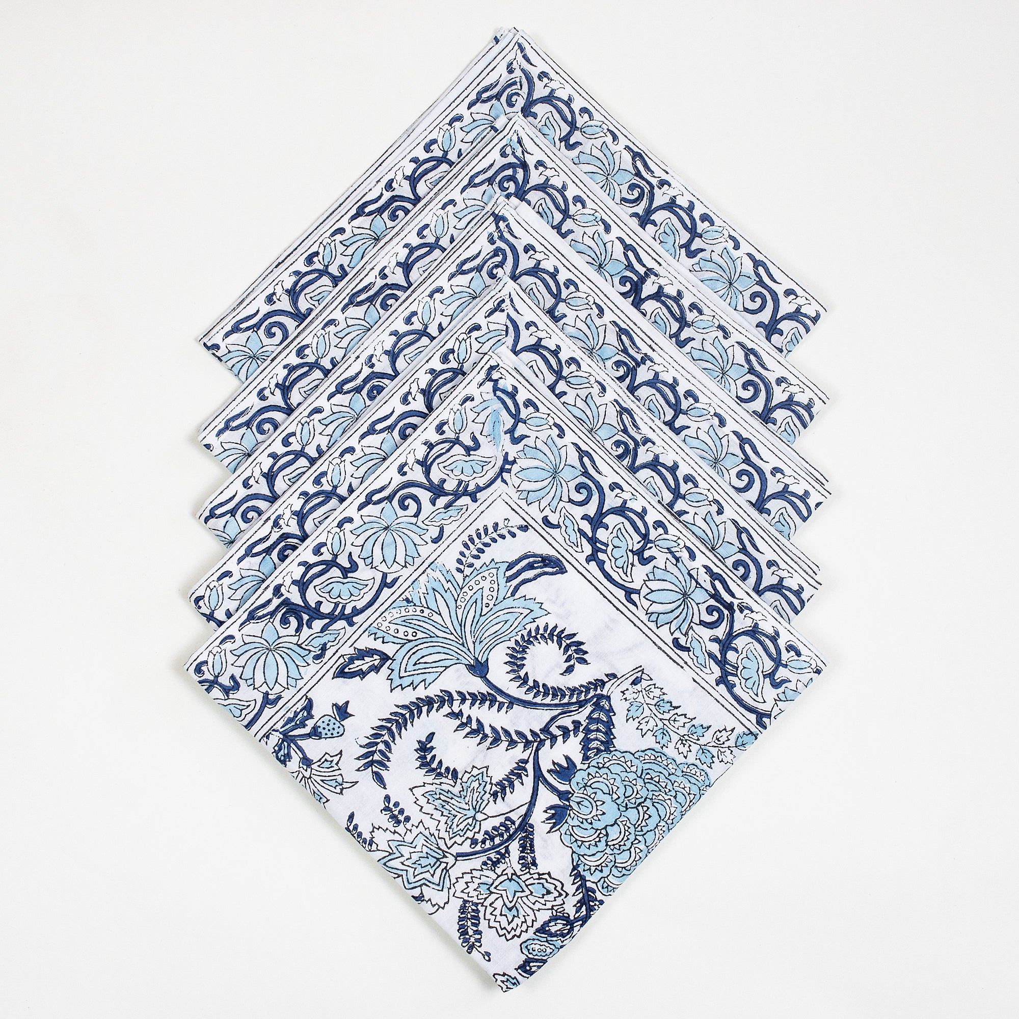 Hand Block Sky Blue Floral Printed Hand Napkins
